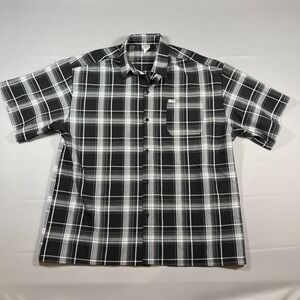 Caltop Short Sleeve Shirt Mens Black White Plaid Back Yoke Button Front Summer